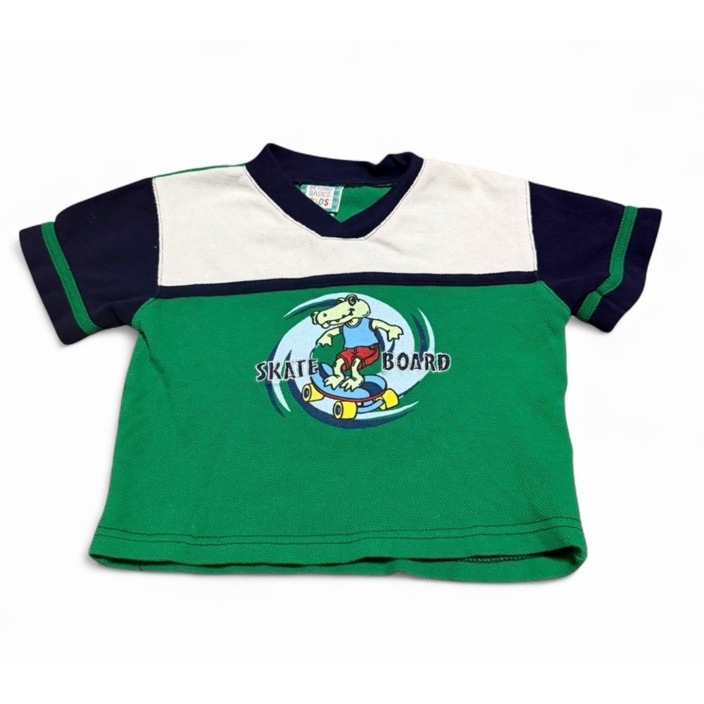 Vintage Kids Skateboard Alligator Graphic Tee‎ Shirt Green Size 24m 90s